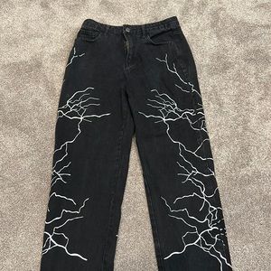Black baggy jeans with lightning strikes